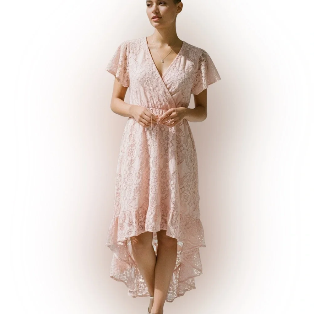 Enzo Made in Italy Lace Hi Low Dress Pink - Picture 1 of 14